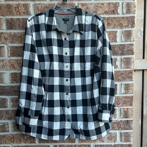 Talbots Black Buffalo Check Flannel Button Front Top Size 2X - Picture 1 of 7